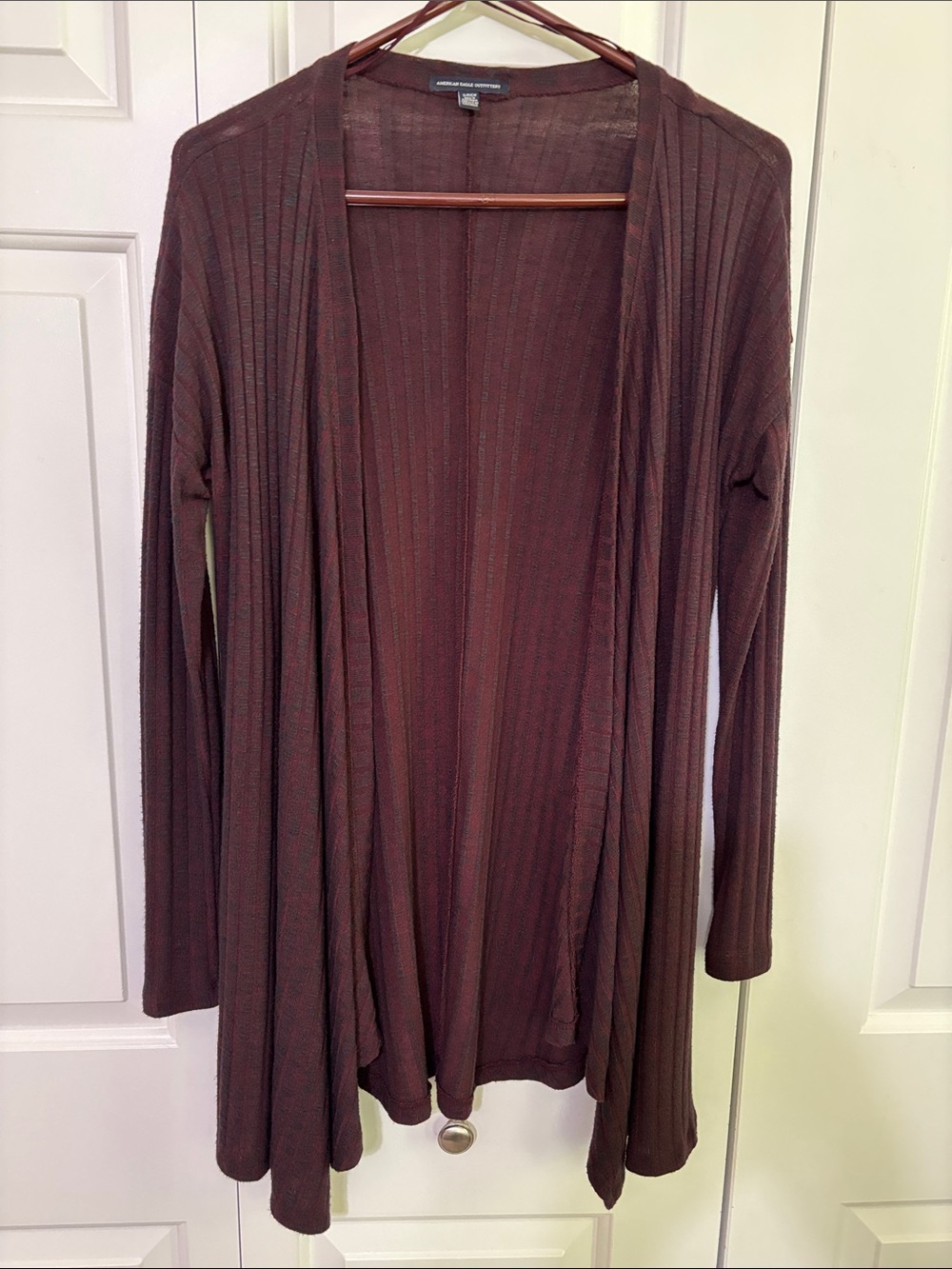 American Eagle Outfitters Open-Front Ribbed Cardigan - maroon